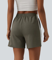 High Waisted Stripe Casual Shorts with Pockets