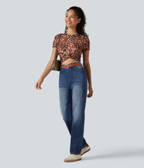 Halara Flex™ Curvy High Waisted Straight Leg Washed Casual Jeans with Pockets