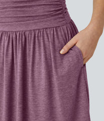 High Waisted Ruched Pocket Flowy Skirt