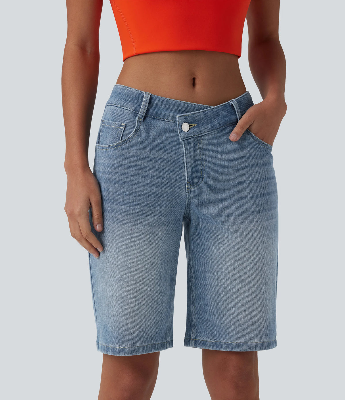 Halara Flex™ Asymmetric Low Rise Denim Casual Shorts with Pockets