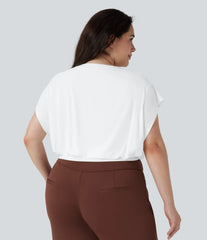 Round Neck Short Batwing Sleeve Work Plus Size T-Shirt