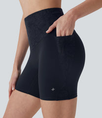 Halara UltraSculpt™ High Waisted Tummy Control Contrast Lace Training Biker Shorts 5'' with Pockets