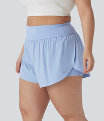 SoftlyZero™ QuickDry High Waisted Reflective Dots Crossover Hem 2-in-1 Running Plus Size Shorts with Pockets