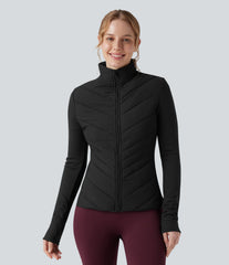 PuffFlex Stand Collar Zipper Long Sleeve Running Quilted Jacket with Pockets