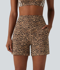 Halara UltraSculpt™ Leopard Print High Waisted Tummy Control Straight Leg Yoga Shorts 5'' with Pockets