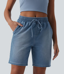 Halara Flex™ Mid Rise Drawstring Denim Casual Shorts with Pockets