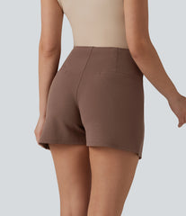 Wrinkle Recovery High Waisted Split A-line Work Skort with Pockets