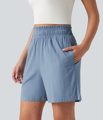 High Waisted Casual Stretch Linen Shorts 5'' with Pockets