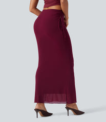High Waisted Lace Up Bodycon Maxi Skirt