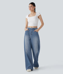 Halara Flex™ Mid Rise Washed Casual Baggy Jeans with Pockets