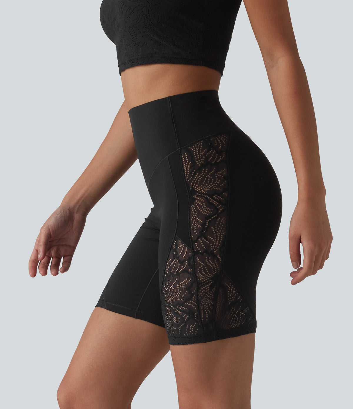Halara UltraSculpt™ High Waisted Tummy Control Contrast Lace Yoga Biker Shorts 7'' with Pocket