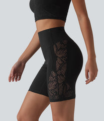 Halara UltraSculpt™ High Waisted Tummy Control Contrast Lace Yoga Biker Shorts 7'' with Pocket