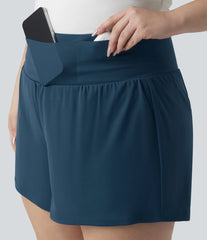 Plus Size Softlyzero™ Airy High Waisted Tummy Control 2-in-1 InstantCool Yoga Shorts 5'' with Pockets