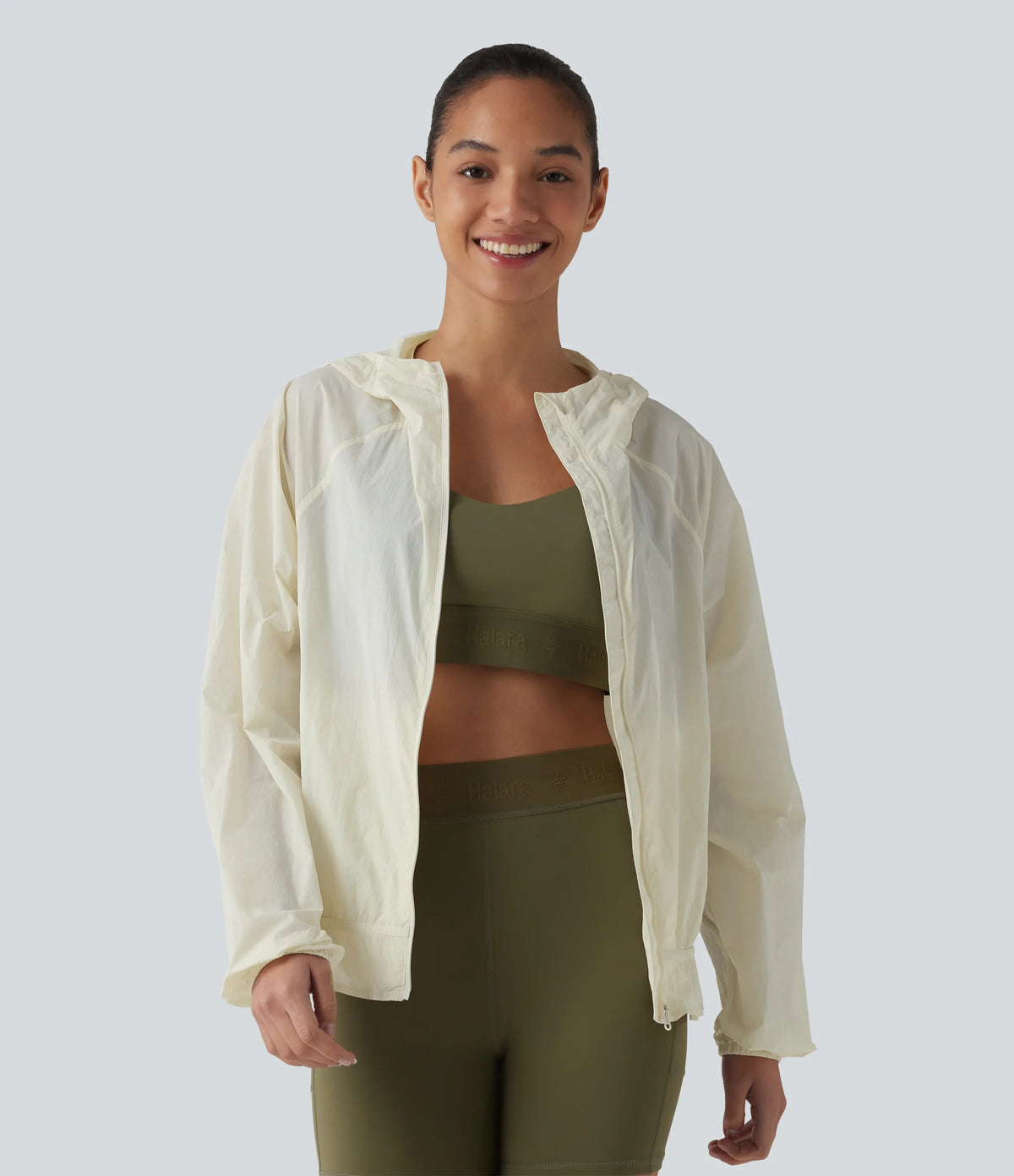 Hooded Long Sleeve Ruffle Hem Workout Jacket with Pockets-UPF40+