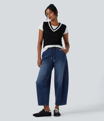 Halara Flex™ Mid Rise Drawstring Barrel Leg Casual French Terry Baggy Sweatpants Jeans with Pockets