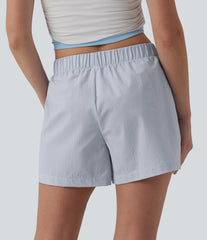Mid Rise Quick Dry Crinkle Casual Baggy Shorts with Flap Pockets