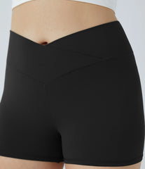 SoftlyZero™ High Waisted Crossover Plain Yoga Plus Size Biker Shorts 3''-UPF50+