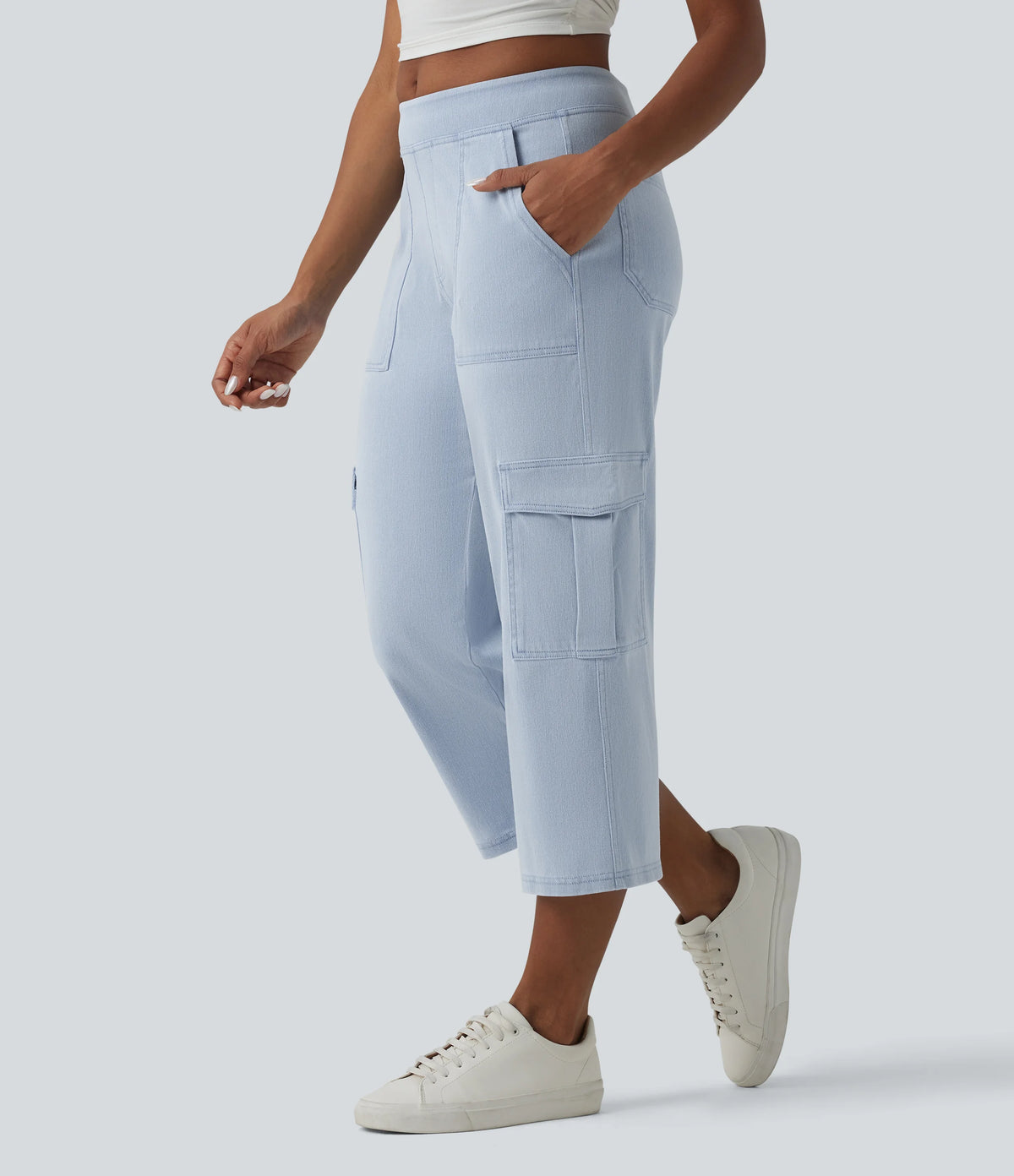 Halara Flex™ Mid Rise Straight Leg Cropped Casual Cargo Jeans with Pockets