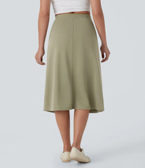 High Waisted Midi Casual Skirt with Pockets