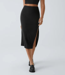 Ribbed High Waisted Bodycon Midi Casual Skirt