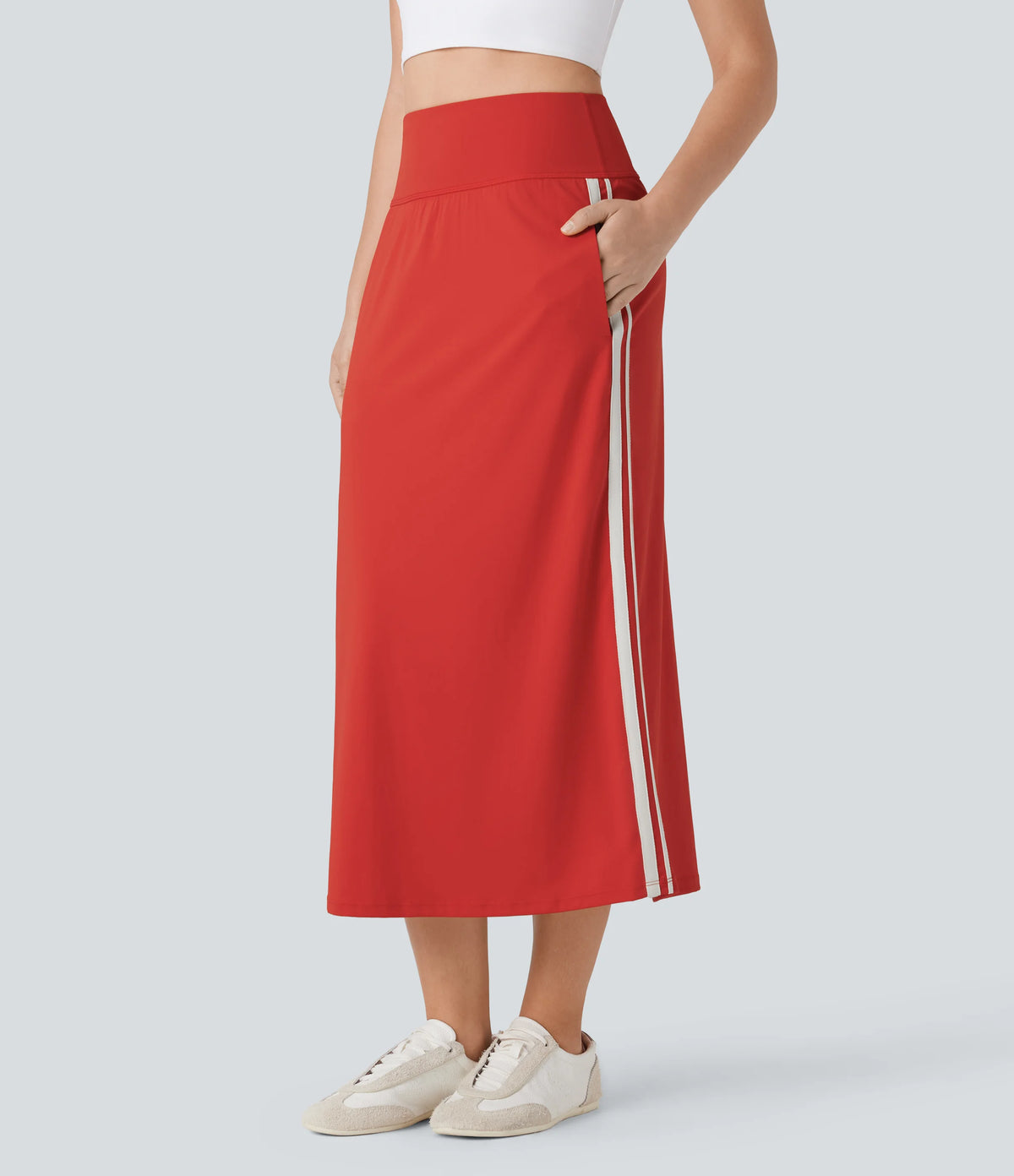 SoftlyZero™ QuickDry High Waisted Tummy Control 2-in-1 Color Block Midi Workout Skirt with Pockets