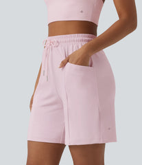 SoftlyZero™ Airy High Waisted Drawstring InstantCool Yoga Bermuda Shorts with Pockets-UPF50+