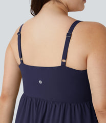 Breezeful™ Asymmetric Crossover Hem 2-Piece Pocket Flowy Midi Quick Dry Casual Plus Size Dress