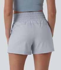 High Waisted Quick Dry Crinkle Casual Baggy Shorts with Pockets