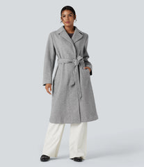 Long Sleeve Belted Longline Fleece Casual Coat with Pockets