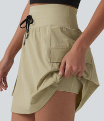 High Waisted Drawstring 2-in-1 Mini Hiking Skirt with Pockets