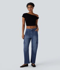 Halara Flex™ Mid Rise Pockets Washed Casual Barrel Cargo Jeans