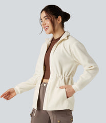 Stand Collar Long Sleeve Fleece Hiking Jacket with Pockets