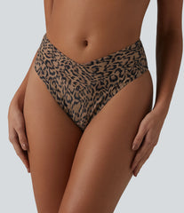 Crossover High Waisted Leopard Print Bikini Bottom Swimsuit