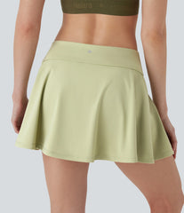 Foldover Super Low Rise 2-in-1 Micro Mini Yoga A-line Skirt with Pockets