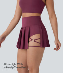 Breezeful™ High Waisted Pleated 2-in-1 Side & Pocket Asymmetric Hem Quick Dry Mini Dance Skirt