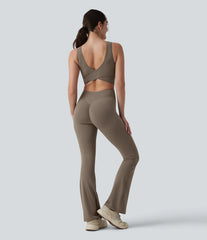Halara UltraSculpt™ Crisscross Backless Tummy Control Butt Lifting Scrunch Non-Removable Pad Workout Flare Jumpsuit with Pockets-Easy Peezy