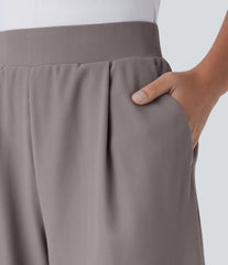 High Waisted Body Sculpt Waist-Slimming Pocket Micro Waffle Work Bermuda Shorts