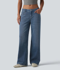 Halara Flex™ Low Rise Straight Leg Washed Casual Jeans with Pockets