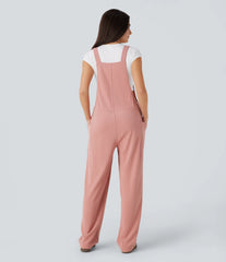 V Neck Pocket Waffle Casual Overalls