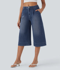 Halara Flex™ Mid Rise Capri Wide Leg Washed Casual Jeans with Pockets