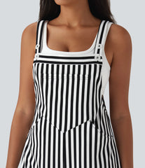 Pockets Stripe Waffle Short Overalls