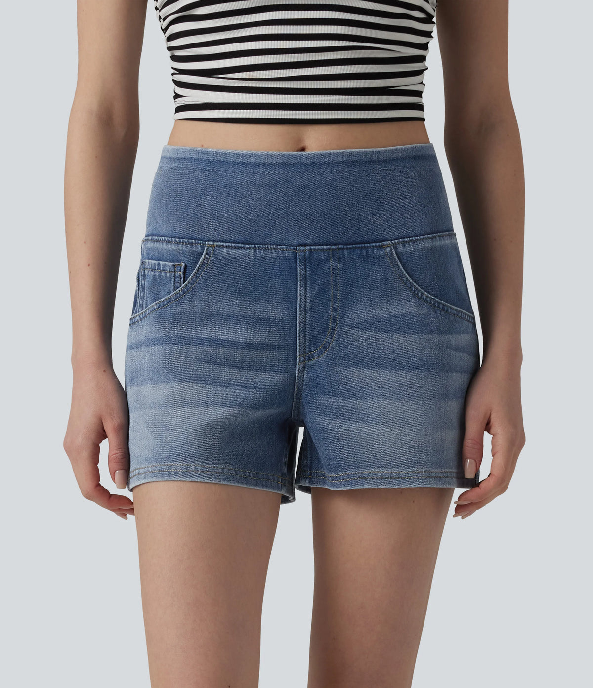Halara Flex™ Mid Rise Draped Lyocell Washed Denim Casual Shorts 3.5'' with Pockets