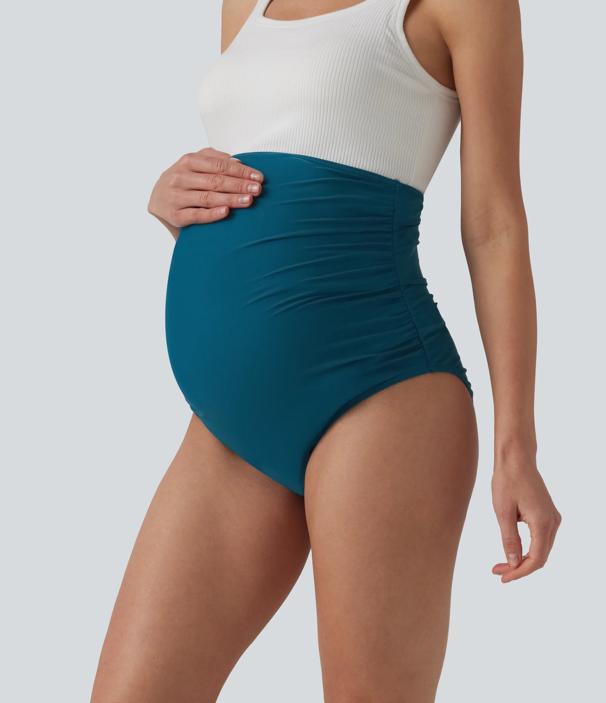 Super High Waisted Ruched Maternity Bikini Bottom Swimsuit