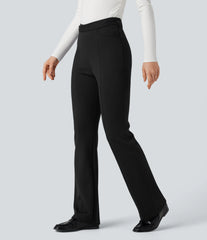 Crossover High Waisted Work Flare Pants with Pockets