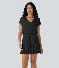 V Neck Short Sleeve Pocket Waffle Casual Romper-Easy Peezy Edition