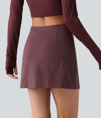 High Waisted 2-in-1 Polka Dot Velvet Mini Casual Skirt