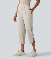 Halara Flex™ High Waisted Curved Hem Herringbone Work Cropped Tapered Pants with Pockets