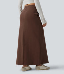 High Waisted French Terry Maxi Casual Cotton Skirt with Pockets