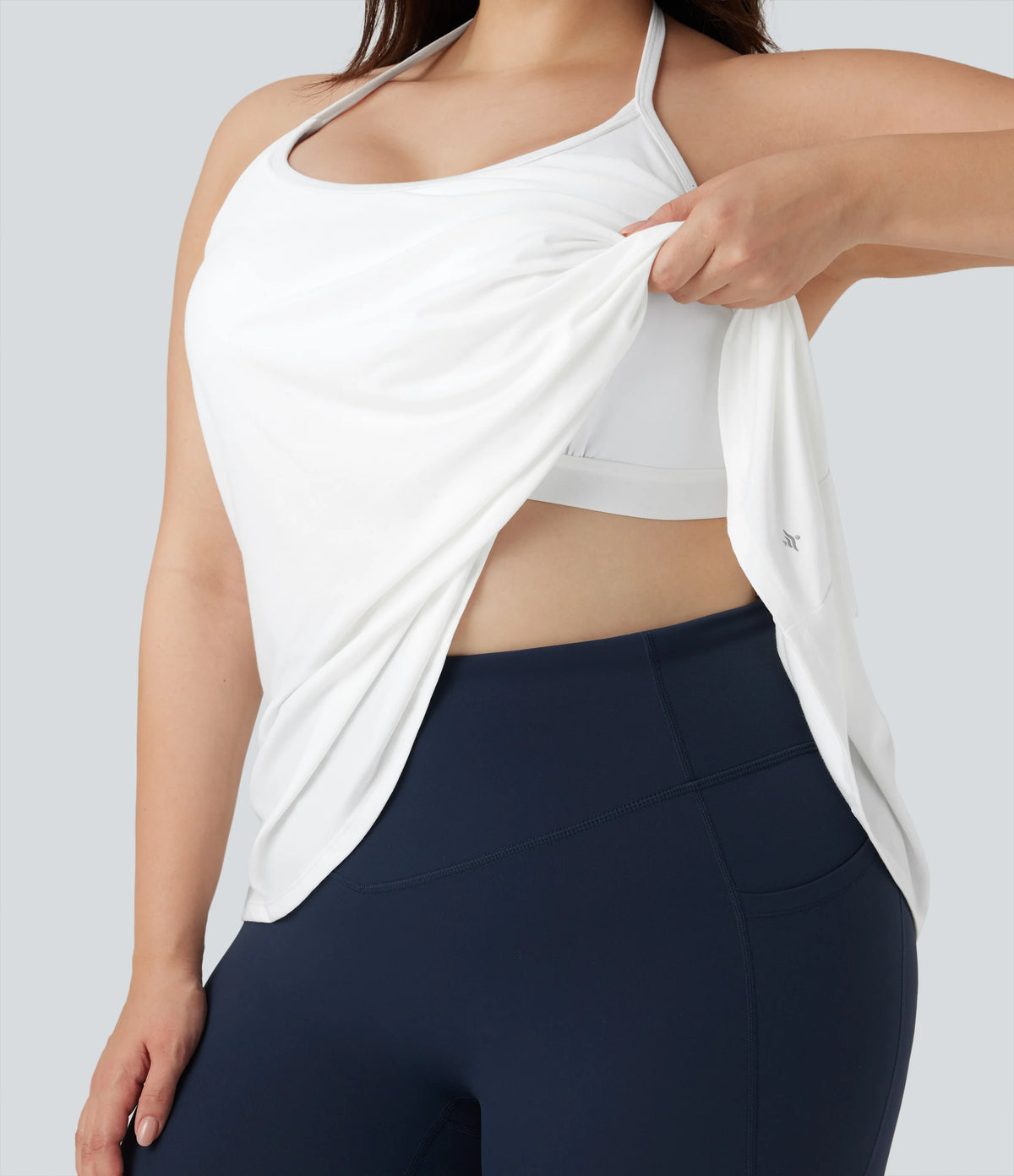 Plus Size SoftlyZero™ Airy Halter Draped InstantCool Yoga Sports Top-UPF50+