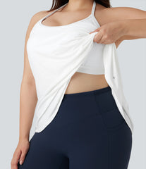 Plus Size SoftlyZero™ Airy Halter Draped InstantCool Yoga Sports Top-UPF50+
